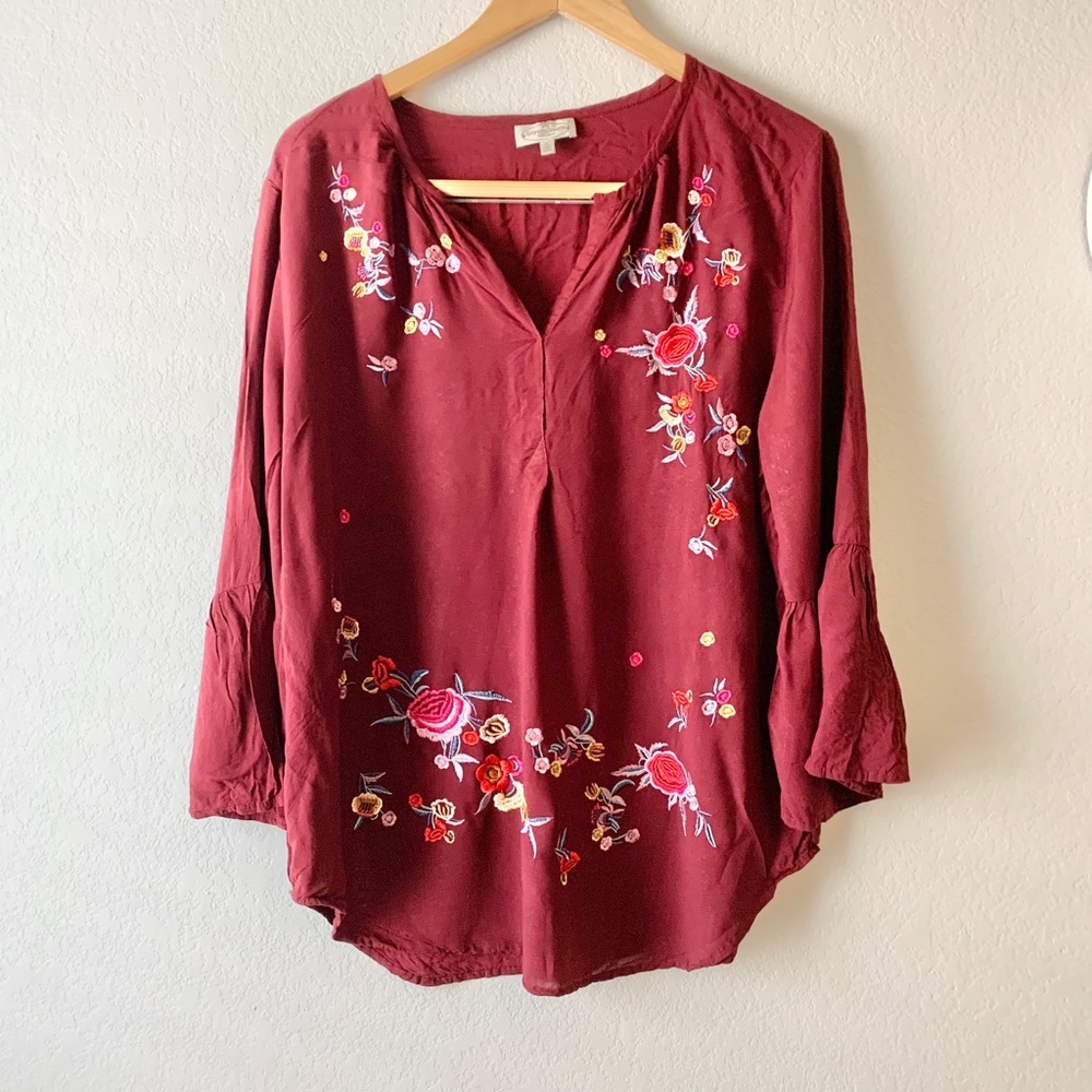 Grand & Greene | Burgundy Boho Embroidered Top